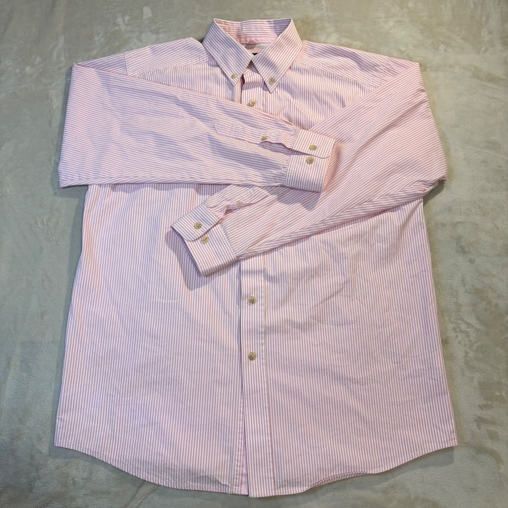 Ariat Pro Series Mens Pink White Striped Long Sleeve Button Down Shirt Medium